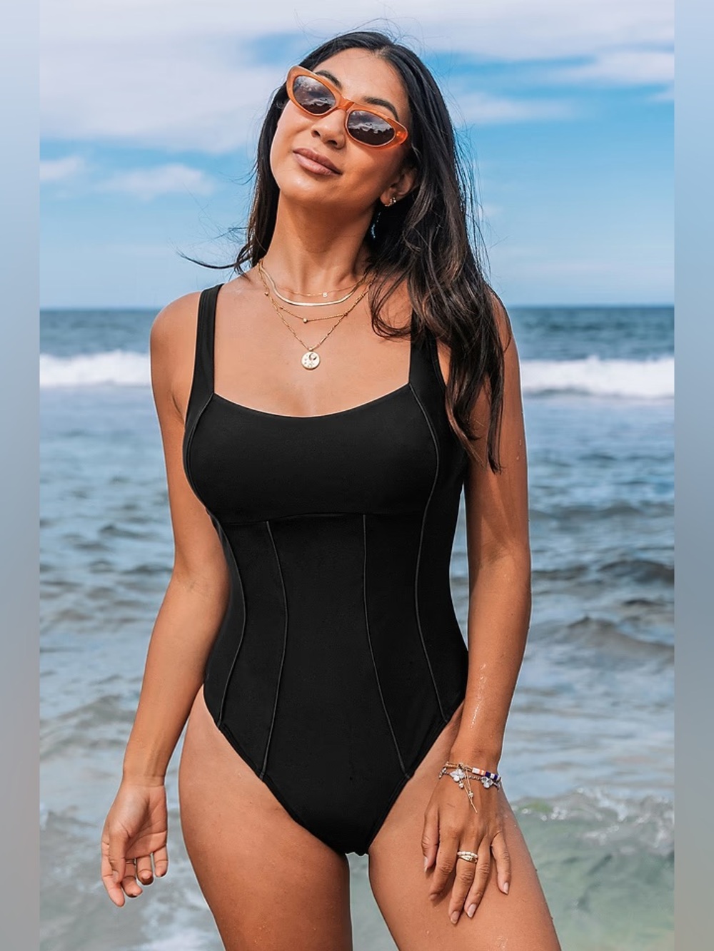 NWT Cupshe Women’s One Piece Tummy Control Swimsuit Black Size L